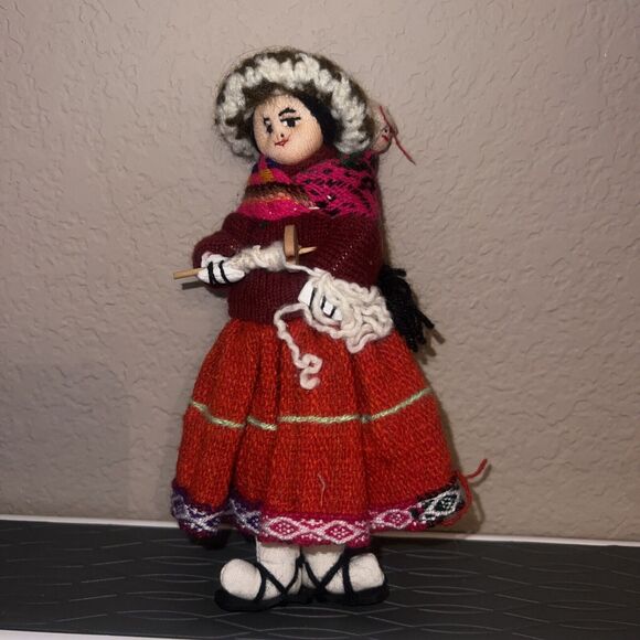 Lot Of 3 Vintage Peruvian Handmade Cloth Stuffed Dolls 7” - Picture 8 of 10